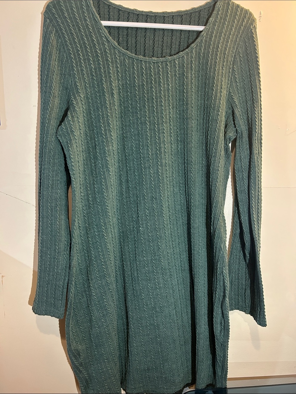 SHEIN Teal Long Sleeve Cable Knit Dress polyester